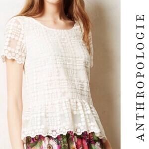 Anthropologie Leifsdottir size 2 Lacepane Ivory Lined Embroidered Dot Blouse